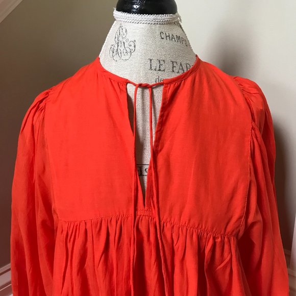 NWT Millie Daisy Mini Dress Womens XL Orange Poppy Voile 3/4 Puff Sleeves NEW - Picture 8 of 13